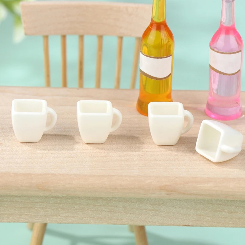 

Dollhouse White Square Cup Miniature Milk Tea Coffee Wine Cups Mugs Dollhouse Tableware for Dolls House Decor Accessories
