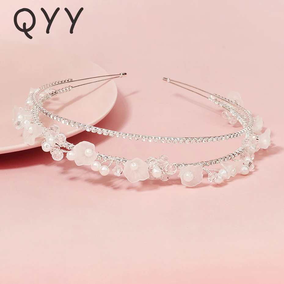 

QYY Handmade Crystal Headband Pearl Rhinestone Hairband for Women Hair Accessories Wedding Tiaras and Crowns Hair Jewelry Gifts