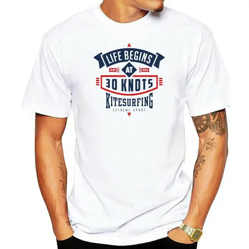 

Футболка для кайтсерфинга с принтом «Жизнь начинается с 30 узлов», Мужская футболка с графическим принтом, подарок на день рождения, футболк...