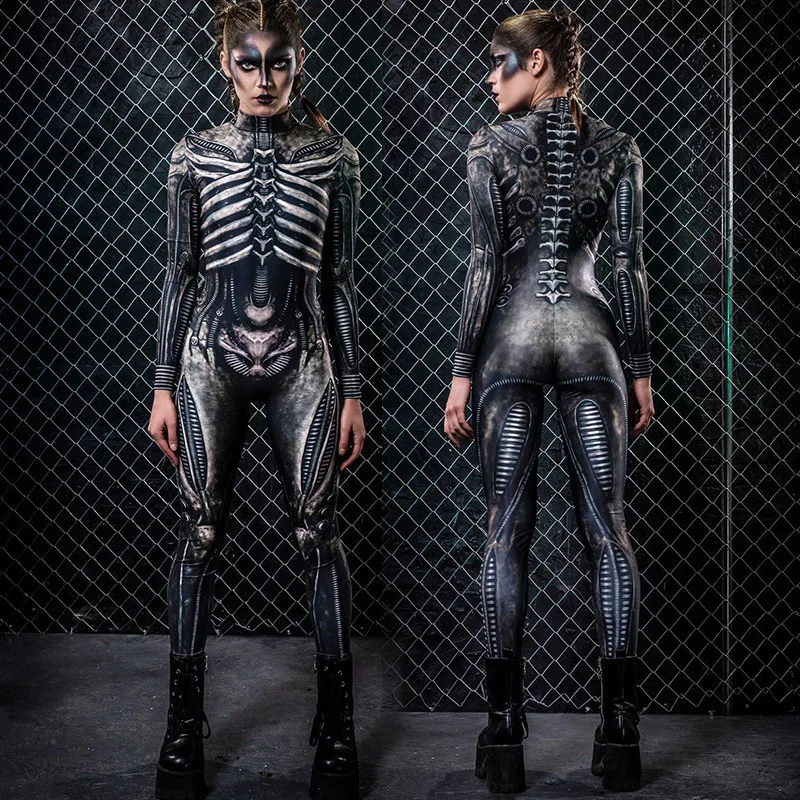 

Halloween Costumes for Women New Pop Print Horror Human Skeleton Uniform Tights Women Identity V Cosplay Jumpsuit Anime Mujer
