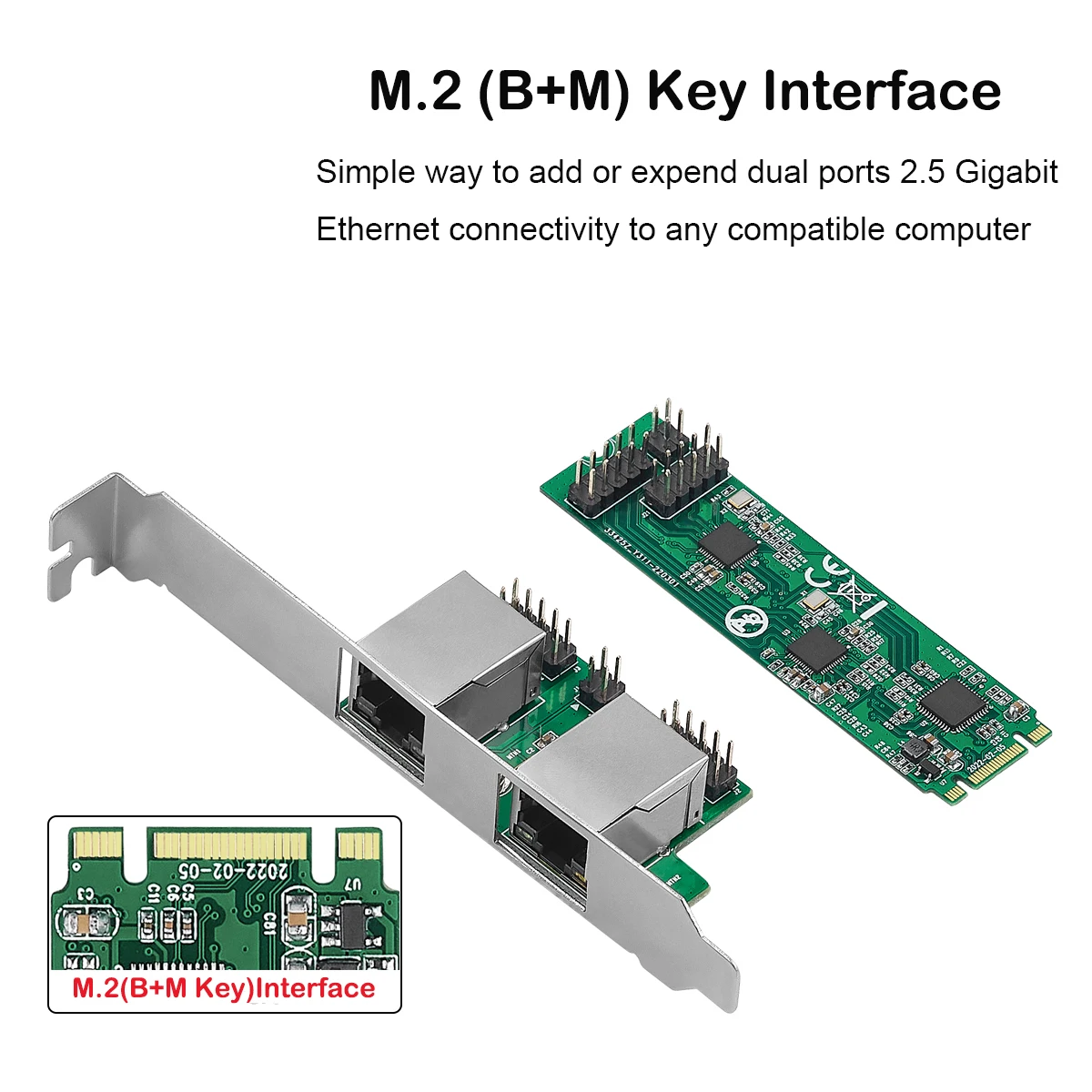 Сетевая карта IOCREST M.2 для двухпортового 2 5G Ethernet NIC 22*80 мм размер B ключ и M 2500 Мбит/с