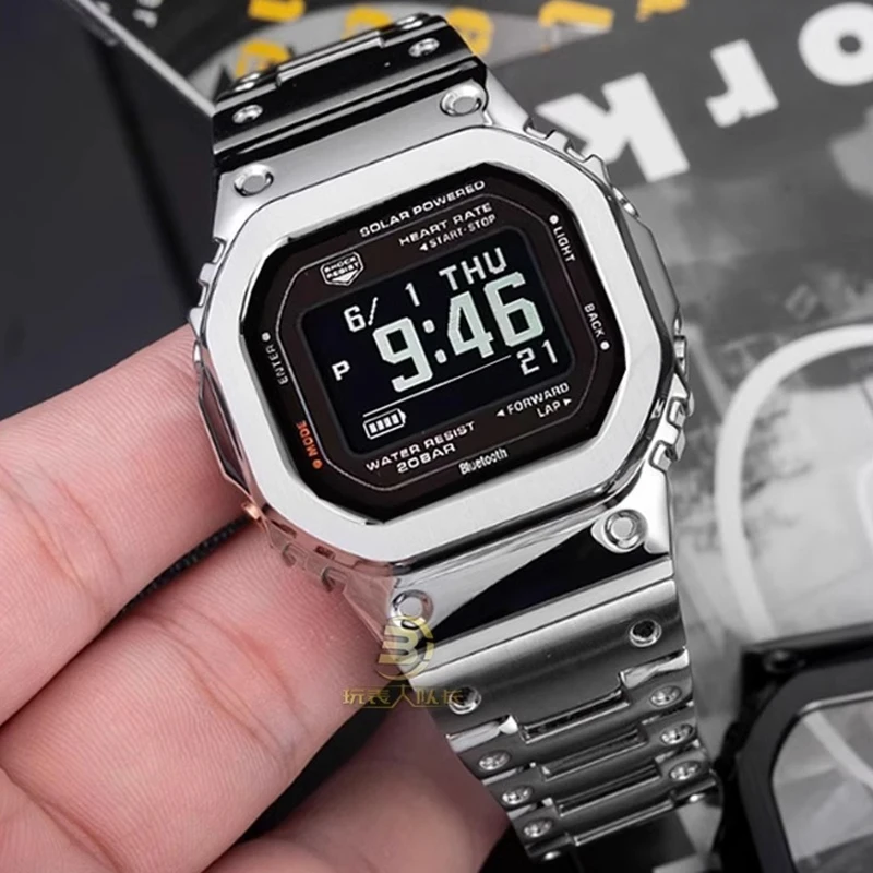 Фото Для Casio DW-H5600 DW-H5600MB комплект ремешков с рамкой, модифицированный металлический корпус из нержавеющей стали и браслет из нержавеющей стали с винтовыми инструментами №4