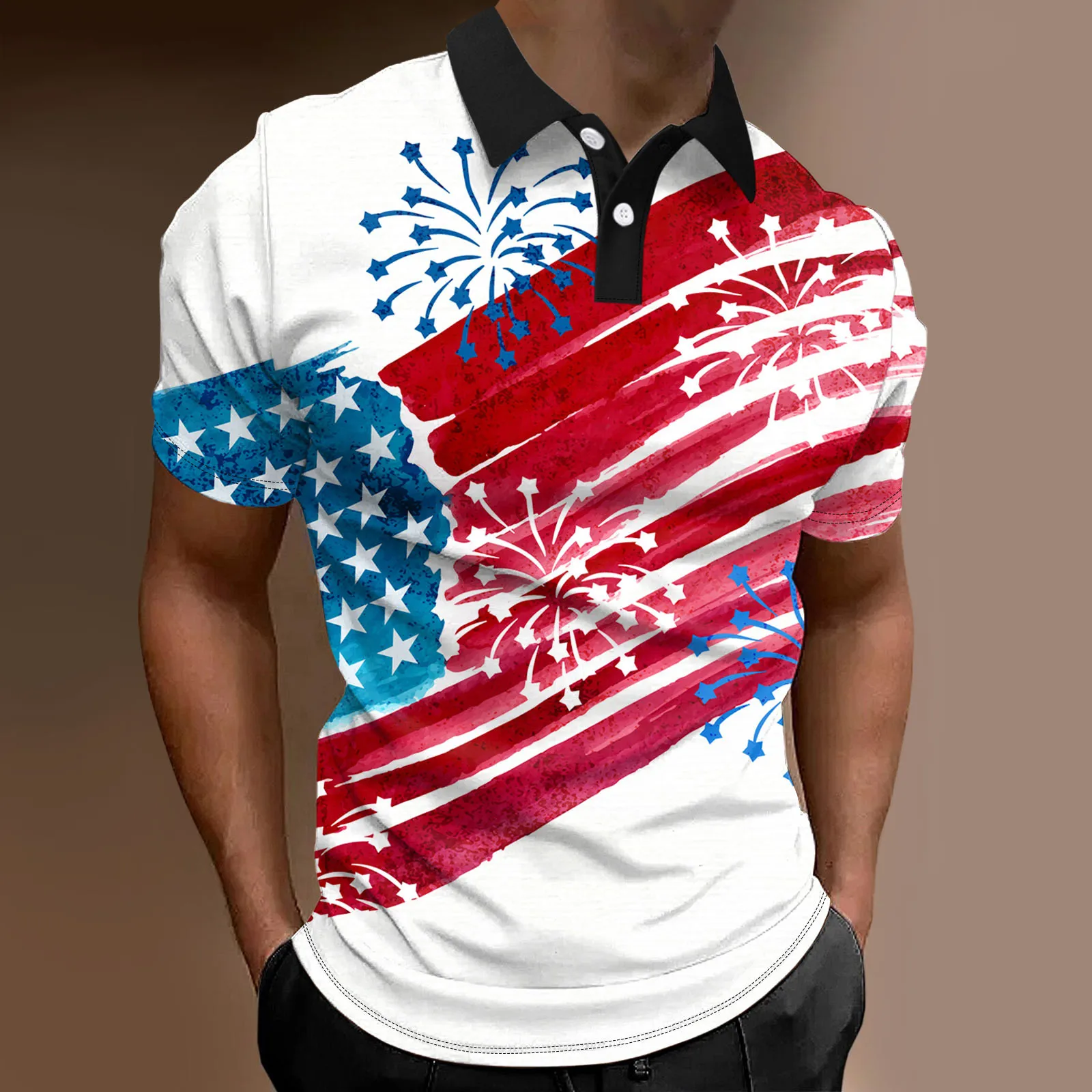 

Мужские футболки в полоску, с отложным воротником, на пуговицах