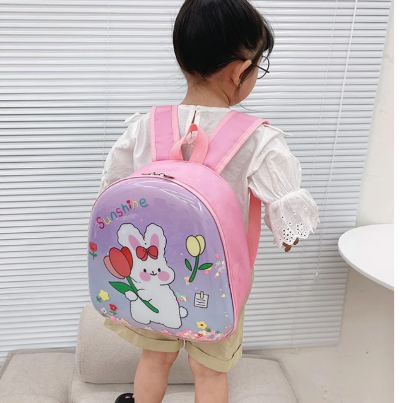 New Korean Fashion Girls Schoolbags Cute Rabbit Children Small Backpacks Eggshell Quicksand Cartoon Backpack In Kindergarten Hot