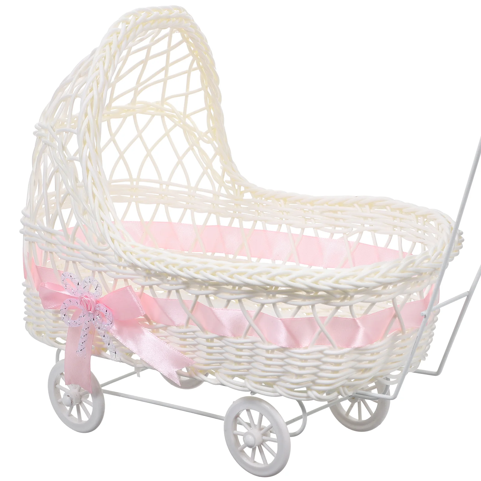 

Miniature Toys Candy Serving Basket Home Décor Stroller Wicker Pram Woven Hamper Picnic Food Trolley