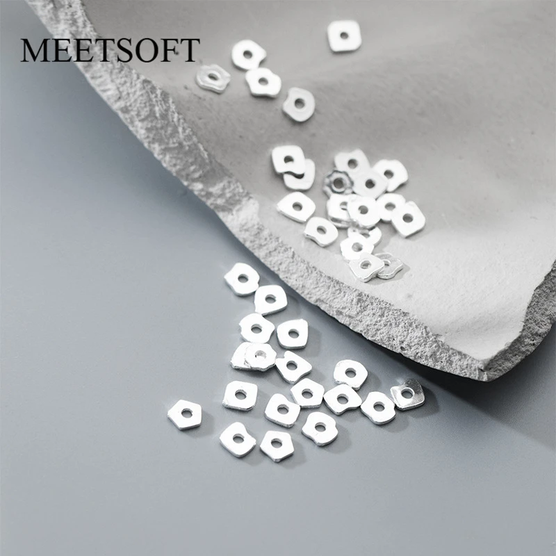 

MEETSOFT 5pcs\lot 925 Sterling Silver Retro Irregular Silver Piece Gasket Spacer Beads of DIY Handmade Making Supplies Wholesale