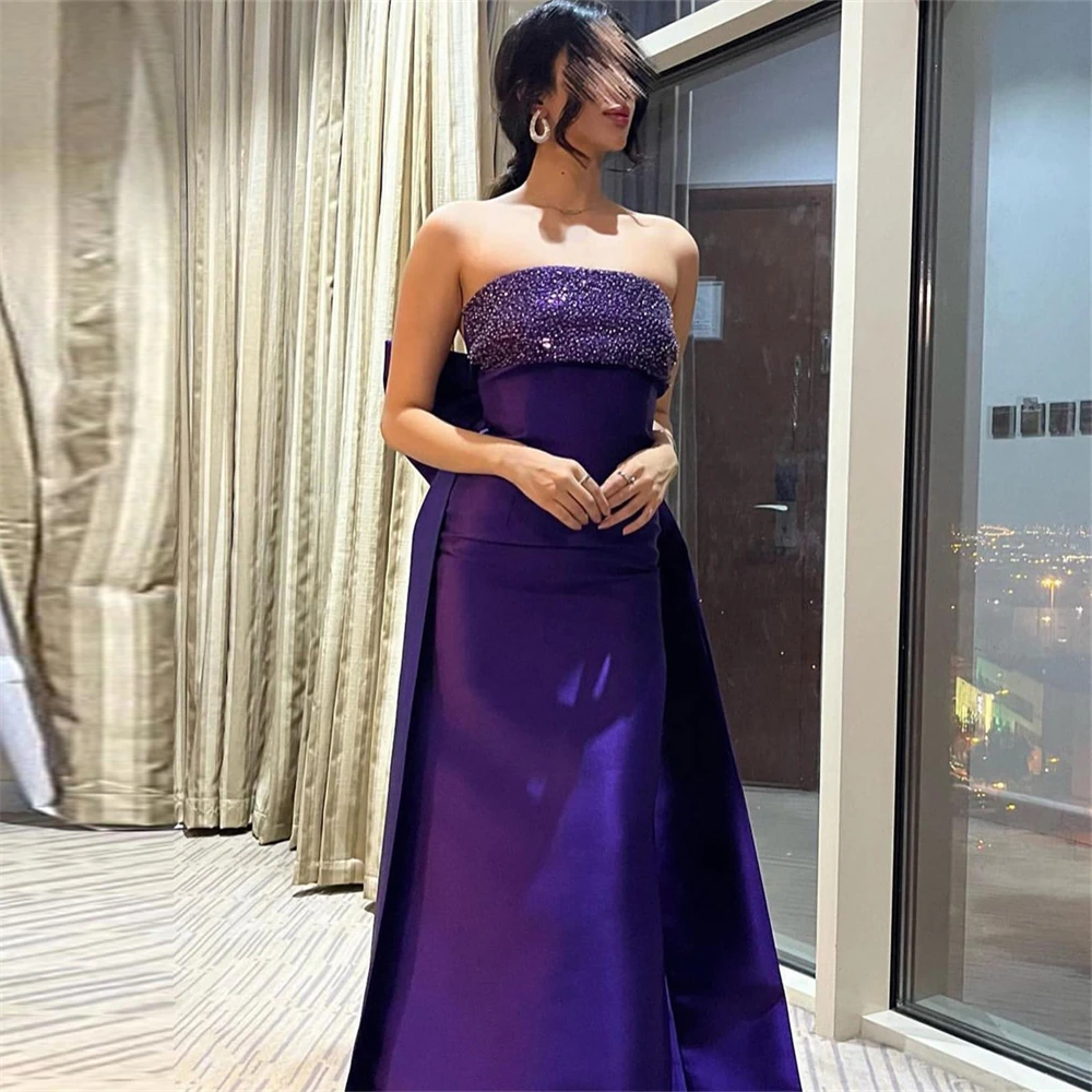 

Fashion Regency Strapless Beading Mermaid Satin Formal Prom Dresses Bow Floor-Length Women Evening Party Dress فساتين السهرة