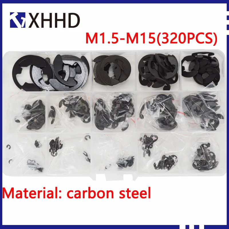 

Circlip Washer Assortment Kits E type Clamping Spring Black Cabon Steel M1.5 M2 M2.5 M3 M3.5 M4 M5 M6 M7 M8 M9 M10 M12 M15