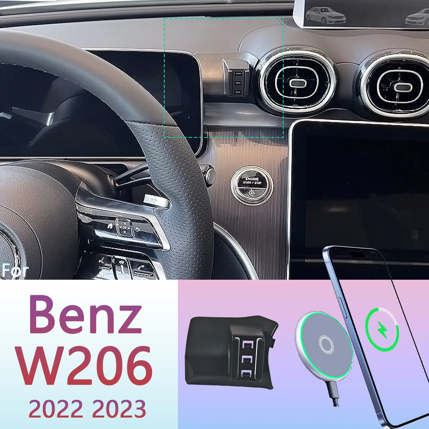 Магнитный держатель для телефона Mercedes Benz C200 260 300 W206 2022 2023 15 Вт Беспроводная