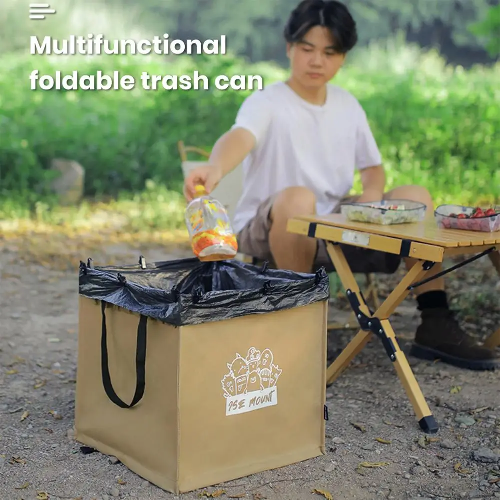 

Collapsible Trash Can with Reinforced Handle Large Capacity Waterproof Camping Waste Bin Lawn Debris Bag