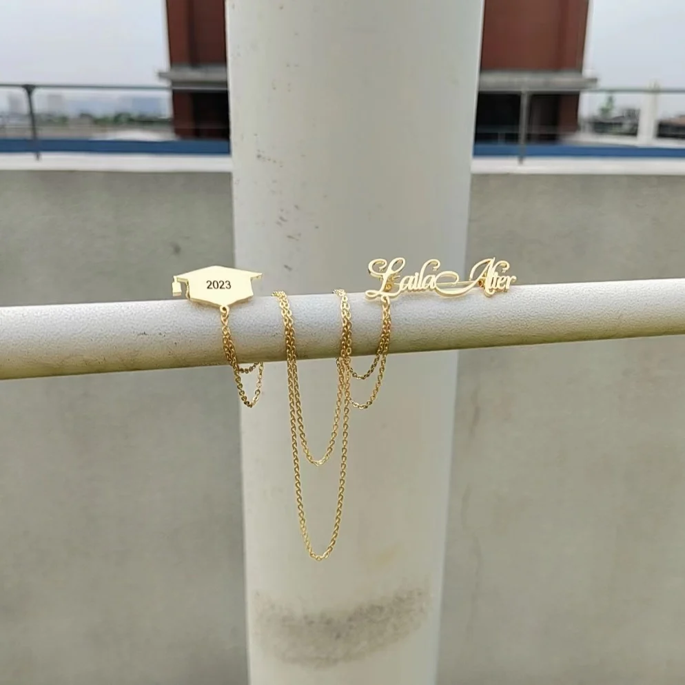 HIBODY Name Custom Graduation Season Brooch Stainless Steel Material Waterproof Crossing 18k Gold Doctor Hat Brooch