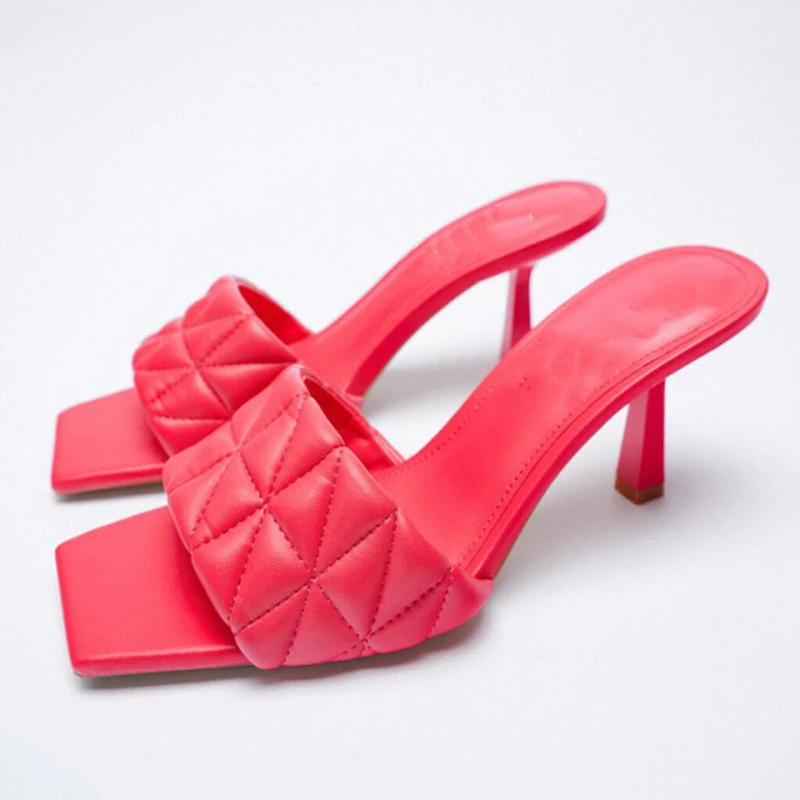 

ZARZ Sandals Women 2022 Luxury Brand Summer Fashion Square Toe Weave High Heel Design Stiletto Muller Sandals And Slippers Woman