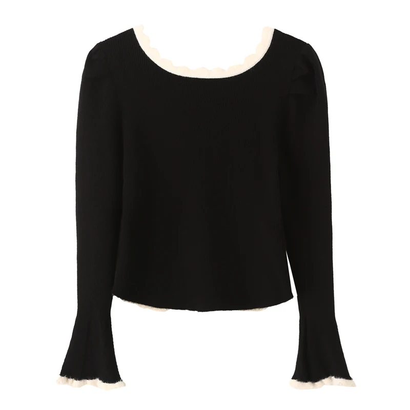 Женский трикотажный кардиган на пуговицах бежевый и черный джемпер с длинными