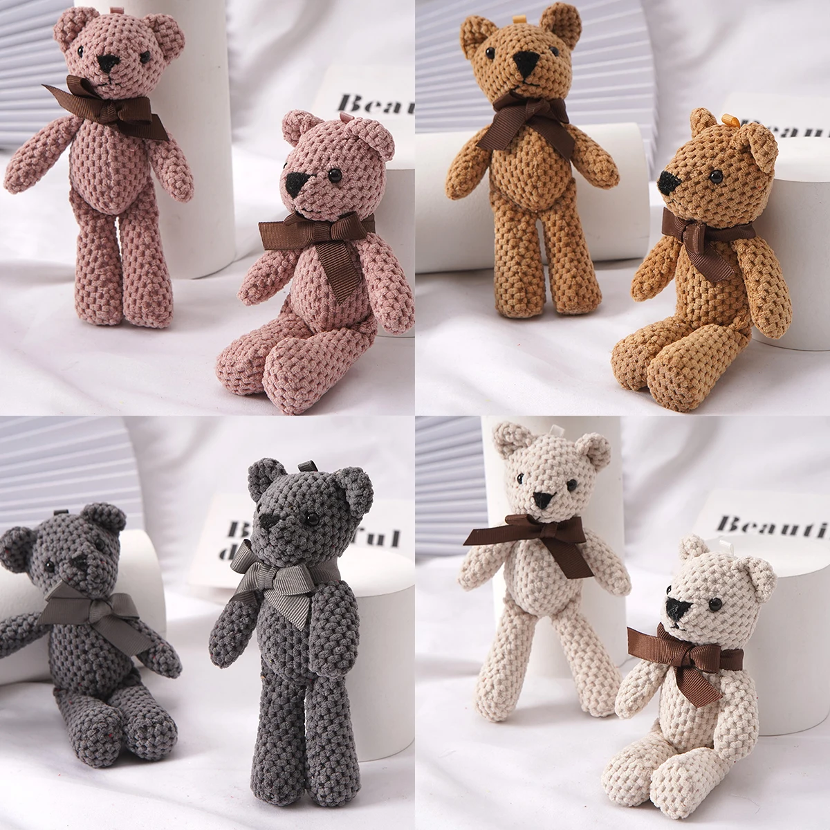 

Stuffed Bear Toy Lovely Bear Short Plush Toy with Cute Bow Decor Bear Doll Home Ornament Pendant for Birthday Gift Party Decor