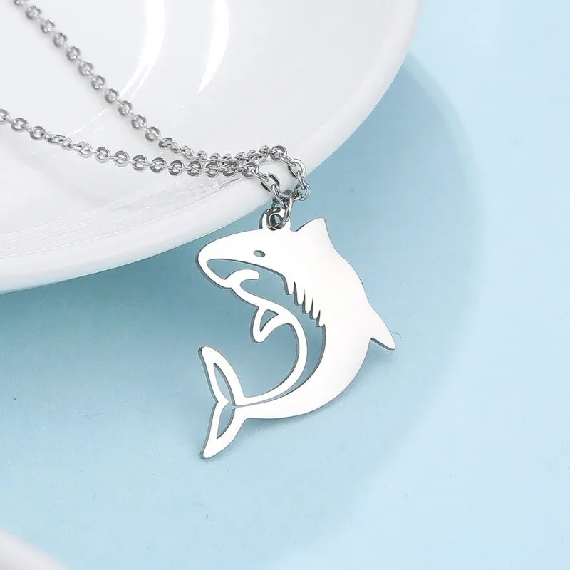 

Shark Necklace For Women Stainless Steel Chain Marine Animal Fish Pendant Korean Fashion Whale Dolphin Choker Female Jewelry