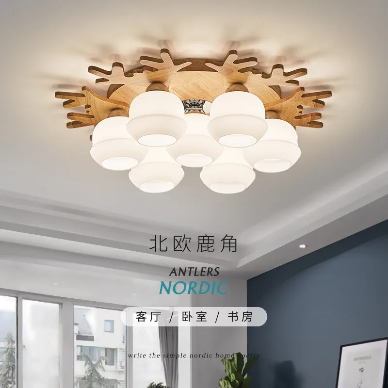 

New Nordic LED children's bedroom ceiling light modern simple living room creative solid wood ceiling light porch room lighting