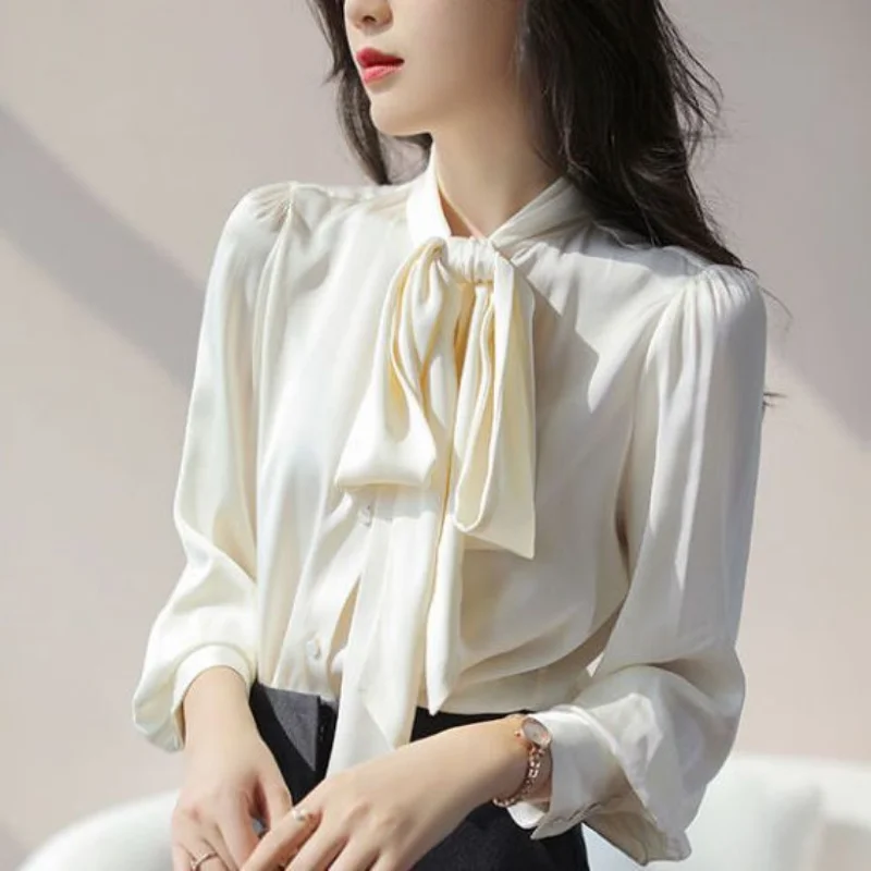 

Long Sleeve Autumn Blouse Women 2023 New Bow Red Loose Spring and Autumn Chiffon Shirt Top Blusas Femininas Com Frete Gratis