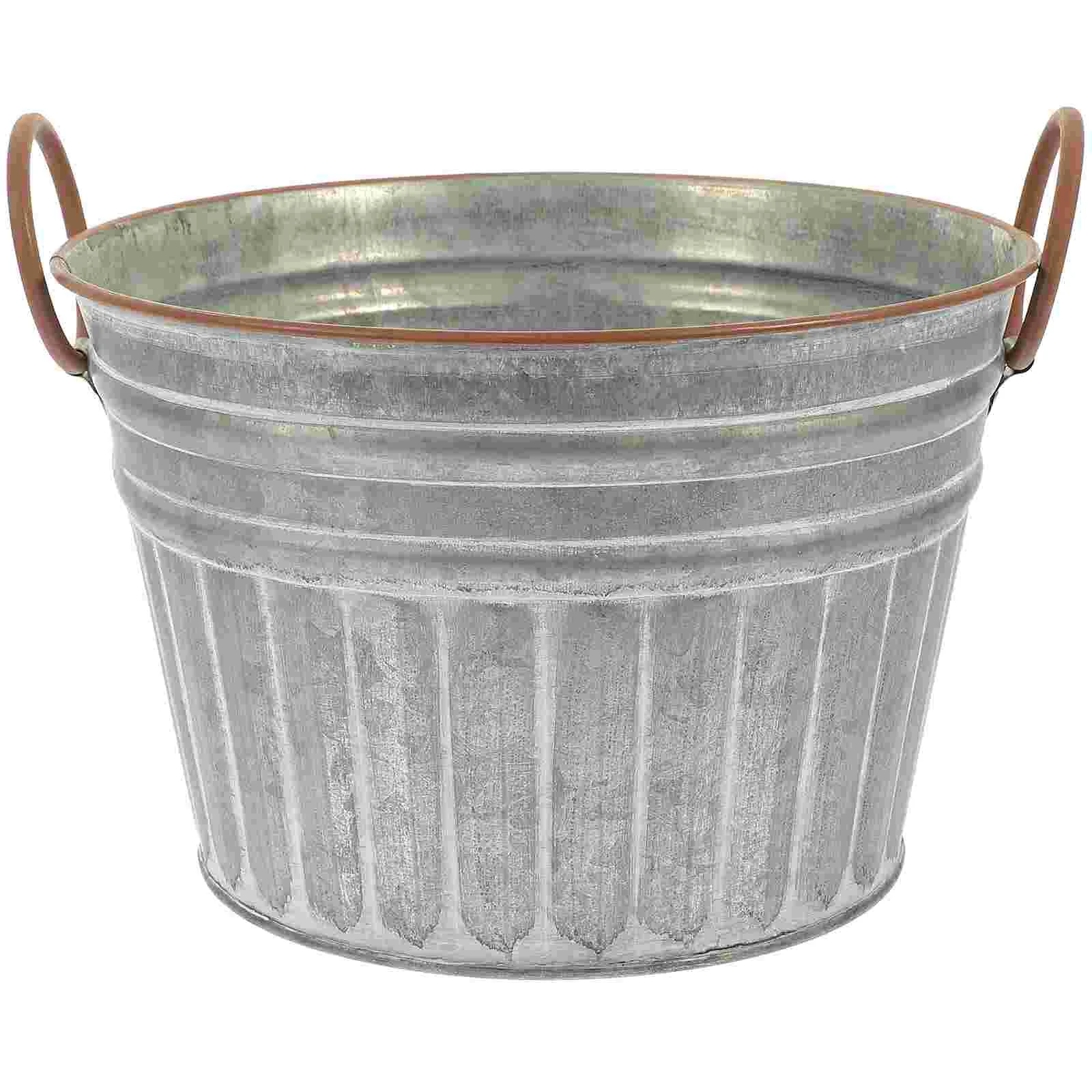 

Vintage Decor Tin Bucket Vase Dried Flower Pots Indoor Outdoor Old Wrought Iron