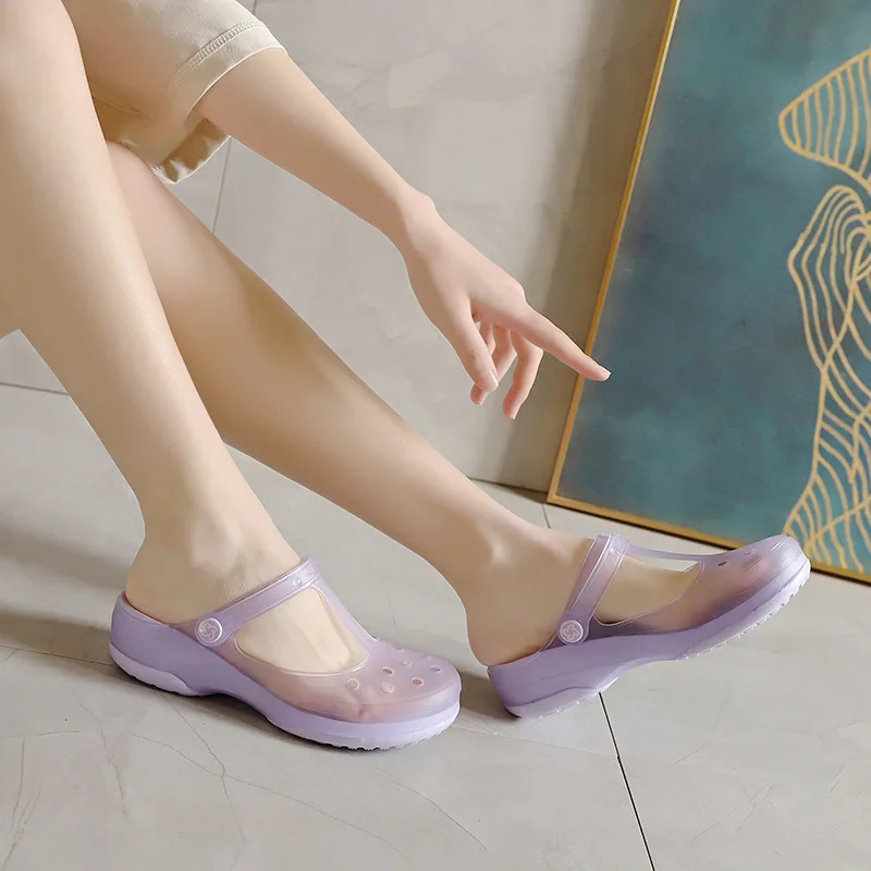 Пляжные туфли для отпуска с мягким дном лета тапочек закрытым носком удобные