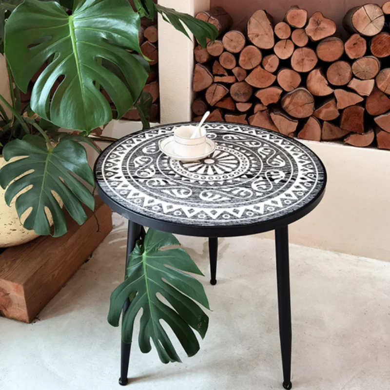 

Tea Tables Boho Vintage Solid Wood Balcony Small Round Tables Moroccan Pastoral Homestayers Wood Table Living Room Coffee Table