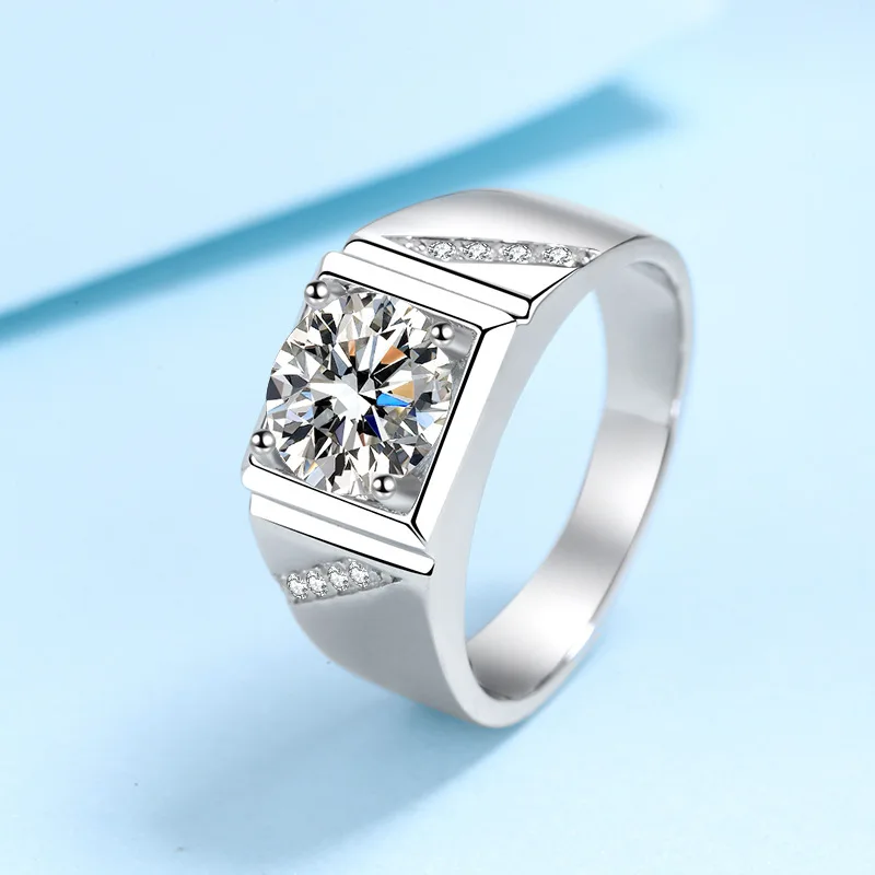 

Moissanite Ring For Men 925 Silver 1 CT 2 CT D Color VVS1 Diamond Wedding Band Engagement Rings Best Gift Classic Fine Jewelry
