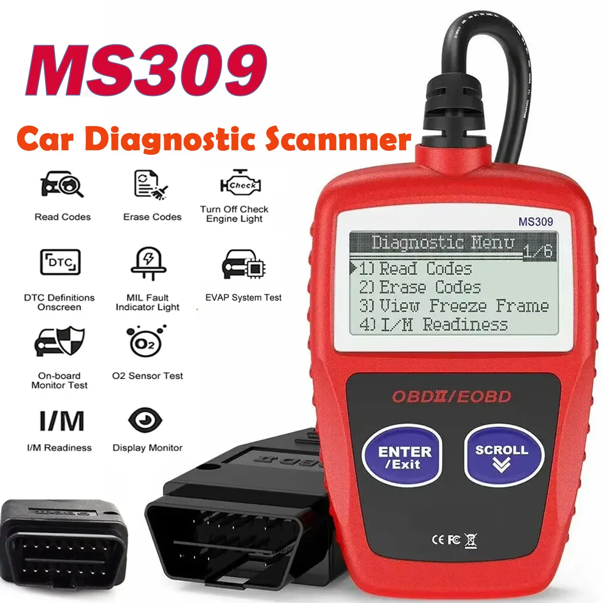 MS309 OBD2 Автомобильный диагностический сканер Автоматический считыватель кодов