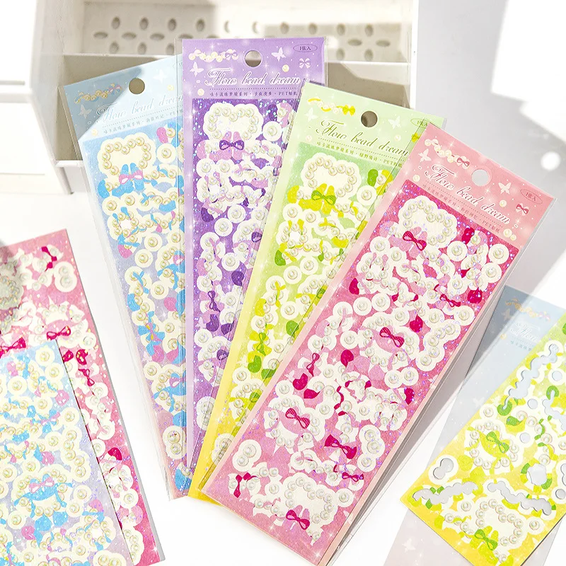 

1 Sheet Glitter Pearl Decorative Stickers for Photos Frame Collage Card Poster Material DIY Art Adornment