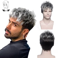 whimsical w synthetic short straight wig ombre grey wigs for men natural hair with bangs daily cosplay wig