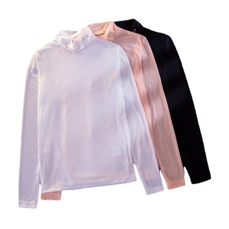 2023 Summer Women Golf Sunscreen with long sleeves and ultra-thin ice silk bottoming shirt and round neck turtleneck top