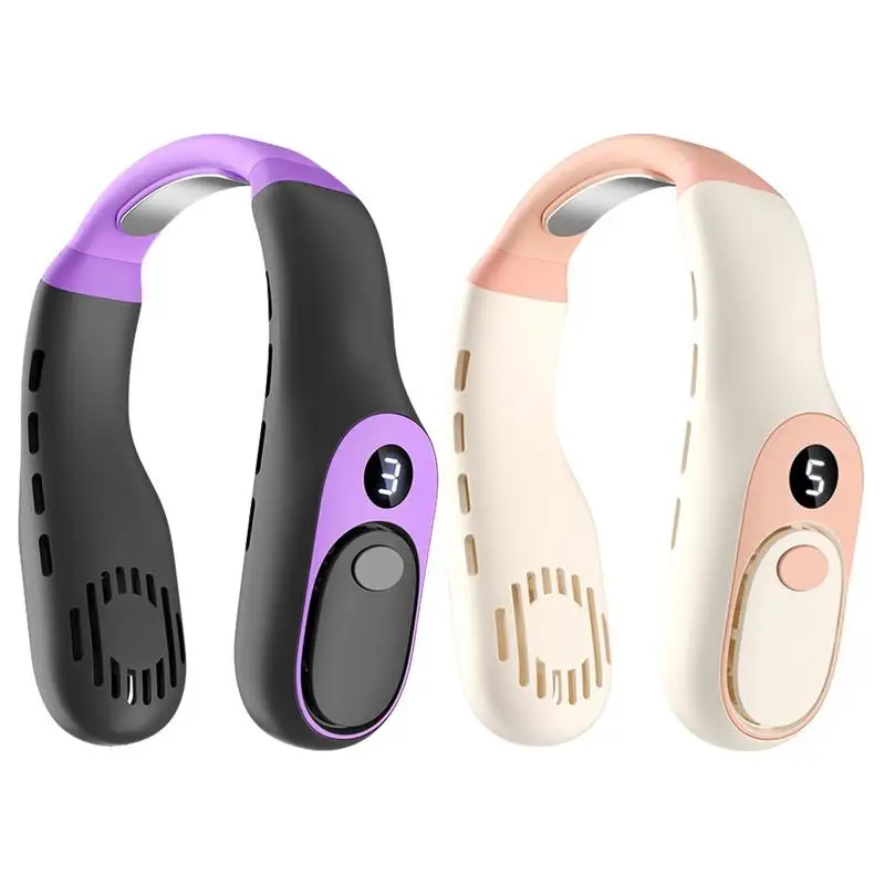 

Neck Cooler Fan 5 Speeds LED Display Adjustable USB Rechargeable Fan Low Noise Wearable Summer Cooler Fan Portable Fans For Home