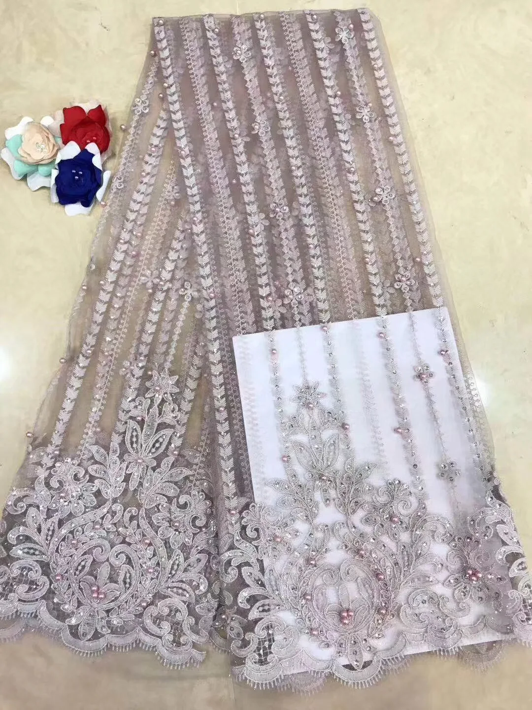 

Latest African Laces 3d Lace Fabric Wedding Nigerian French Tulle Lace Fabric With Beades 5yards Teal African D80