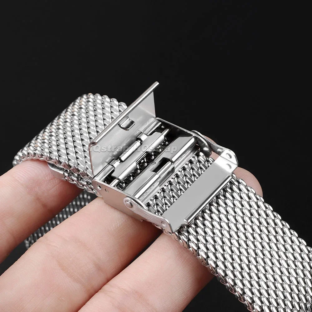 Фото 1.0mm Milanese Mesh Strap 18mm 20mm 22mm 24mm Watch Band 3mm Thick Stainless Steel Wristband Universal Folding Buckle Bracelet №4