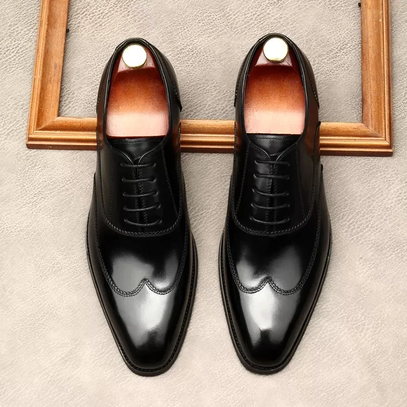 

Black Coffee Color Man Casual Party Shoes Lance Up Oxford Brogues Formal Shoes Genuine Leather Wedding Business Men Dress Shoe