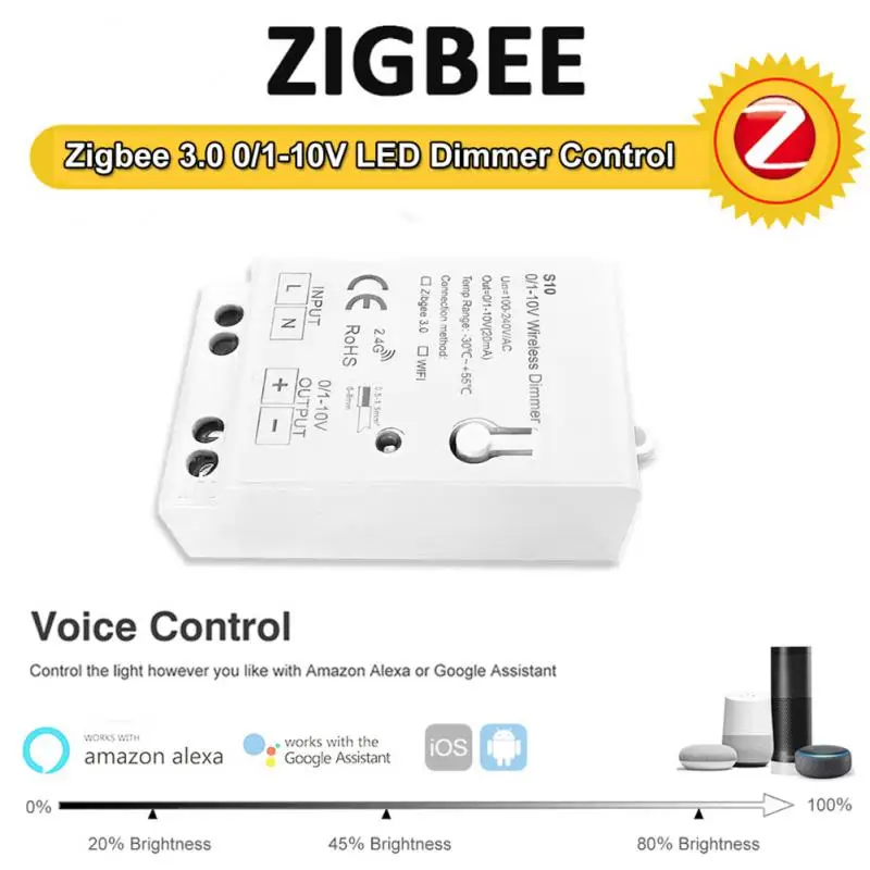 

Aubess Tuya Smart Zigbee 3.0 0-10V 1-10V Dimmer Controller Module Smartlife Support Smartthing Alexa Google Home Voice Control