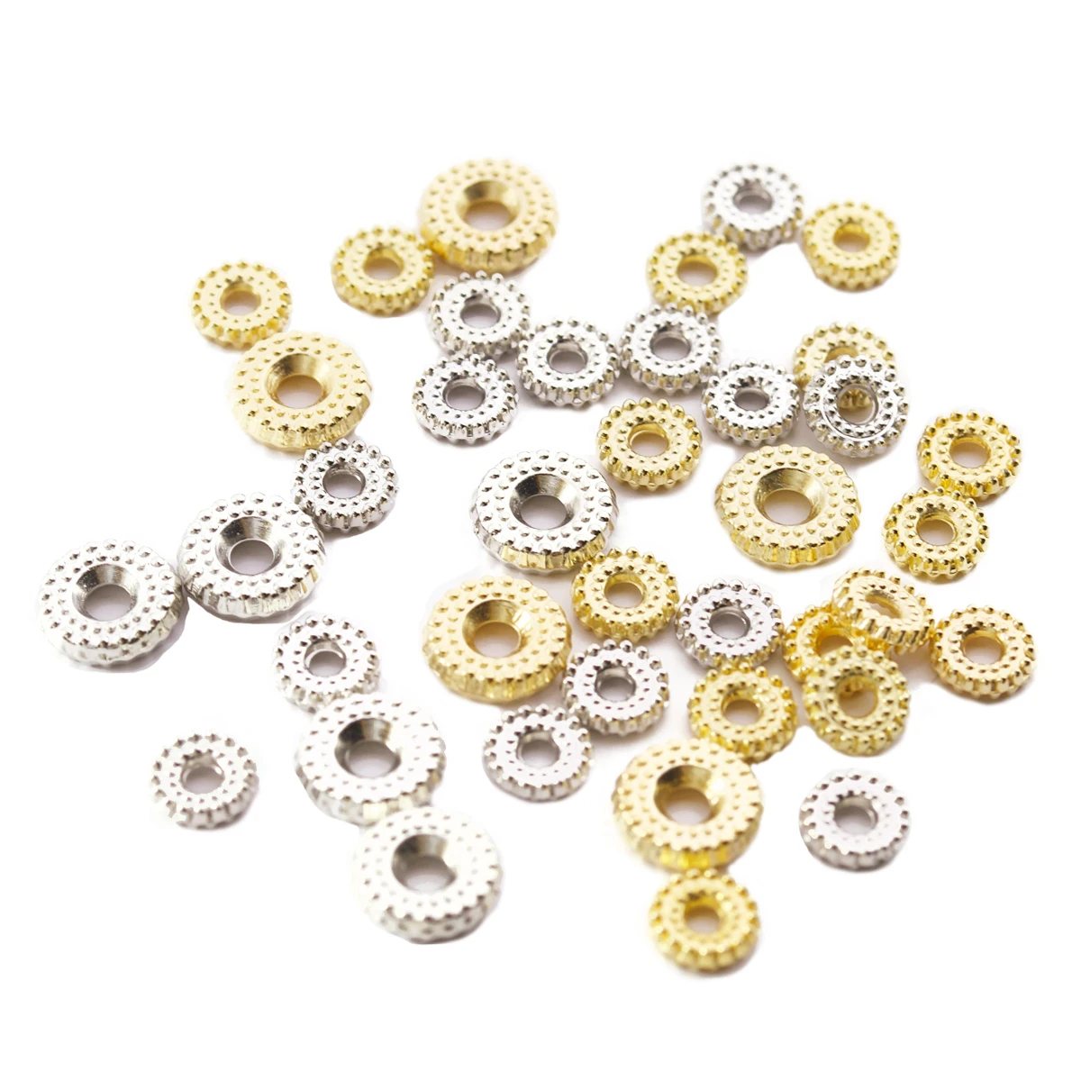 Бусины-разделители CCB для шармов золотистые/Серебристые плоские круглые бусины