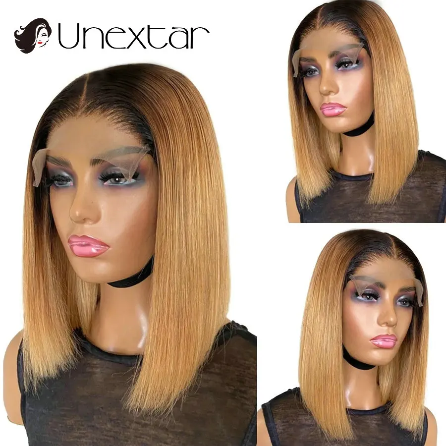 

Short Bob Wigs Human Hair 13*5*1 Hd Lace Front Wigs Brazilian Hair Straight 1b27 Bob Lace Wig for Black Women Pre Plucked