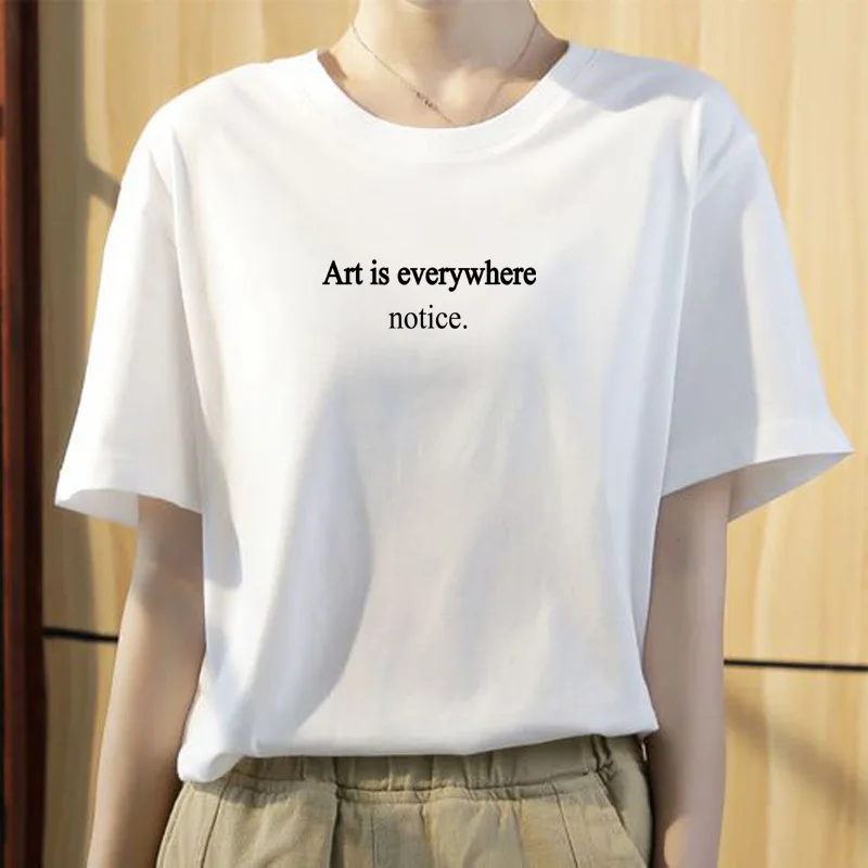 

Simple letter print Art is everywhere notice men/women high-quality Cotton t shirt Casual shirt Loose couple short sleeves Tops