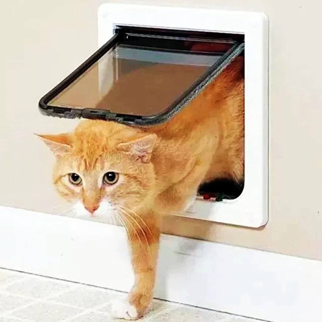 

For Dog Cat Flap Door with 4 Way Lock Pet Cat Gate Security Flap Door For Animals Plastic Small Dog Gate Cat Flap Pet Door Gate