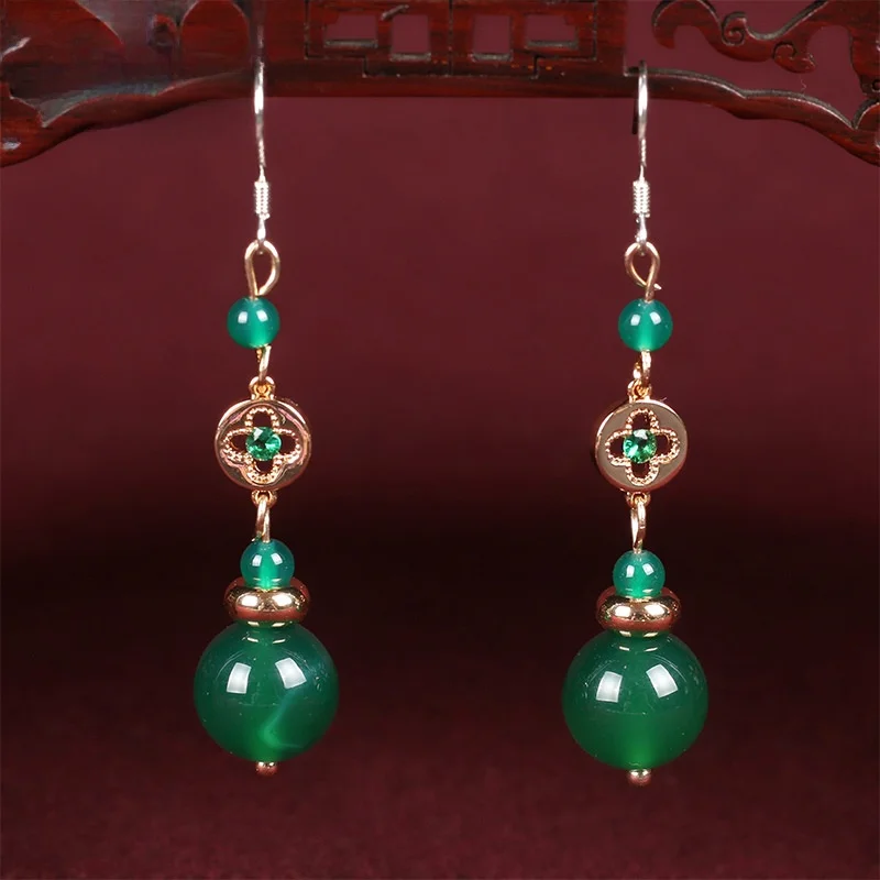 Нефритовые серьги зеленая серия зажим для ушей темпераментные зеленые в стиле