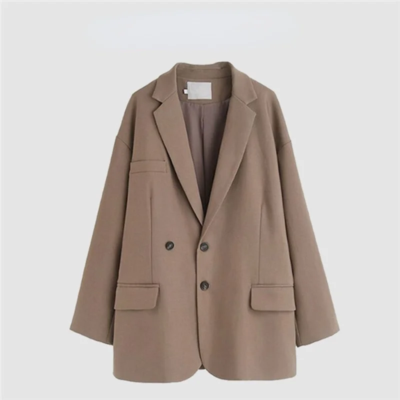 

Vintage Solid Women Blazers Autumn New 2022 Solid Long-Sleeved Pocket Button Elegant Office Lady Outwear Coats Tops