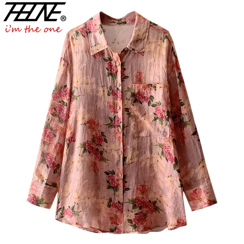 Женская блузка с длинным рукавом и принтом свободного покроя