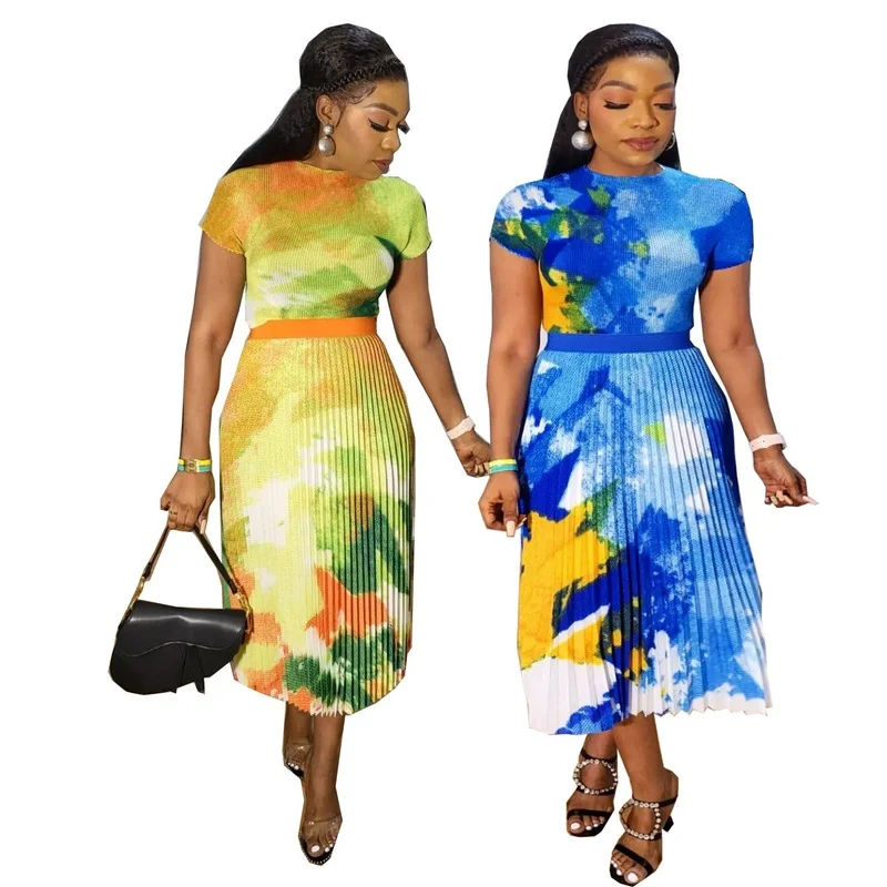 

Dashiki Print African Party Dresses Women 2 Pieces Set Tops And Skirts Suits Elegant Ladies 2022 Summer Clothing Outfits