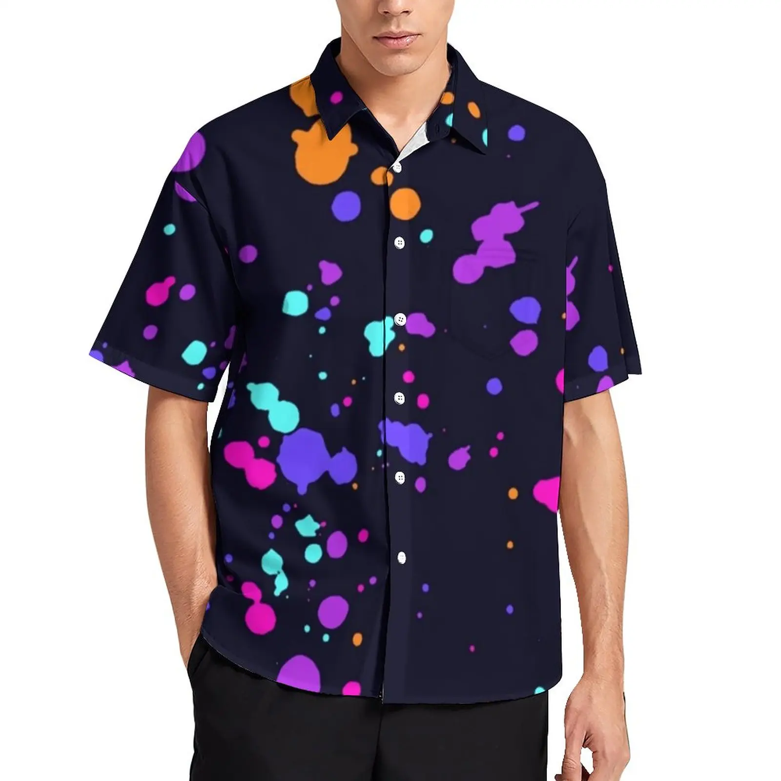 

Colorful Splash Vacation Shirt Trippy Print Hawaii Casual Shirts Mens Fashion Blouses Short Sleeves Print Clothes Plus Size 4XL