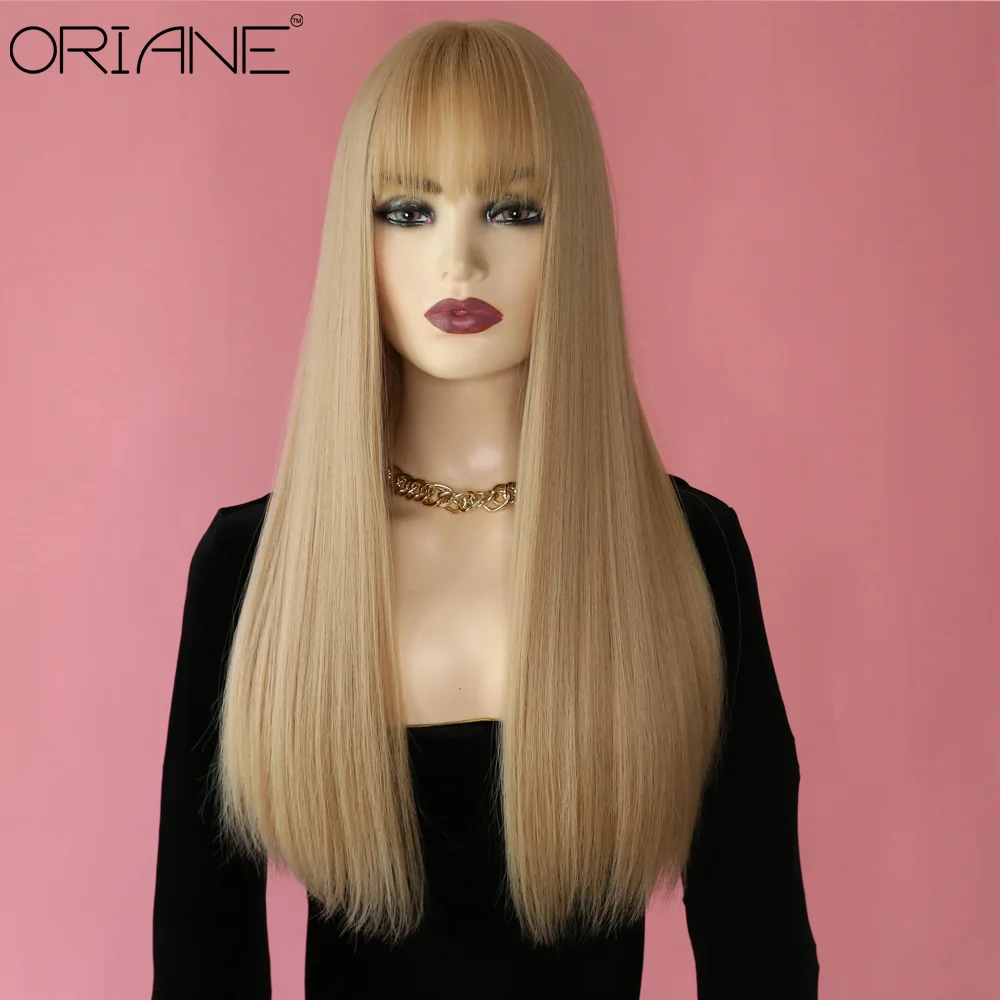 

ORIANE Blonde Synthetic Wigs With Bangs Human Hair Daily Lolita Cosplay Wigs For Women High Temperature Wigs With Headband
