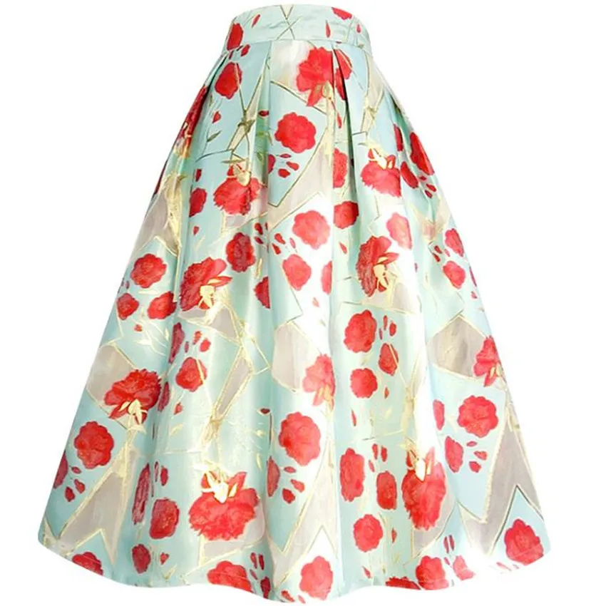 Plus Size 5XL! Retro Printed Organza Ball Gown Skirts Women High Waist Party Umbrella Spring 2023