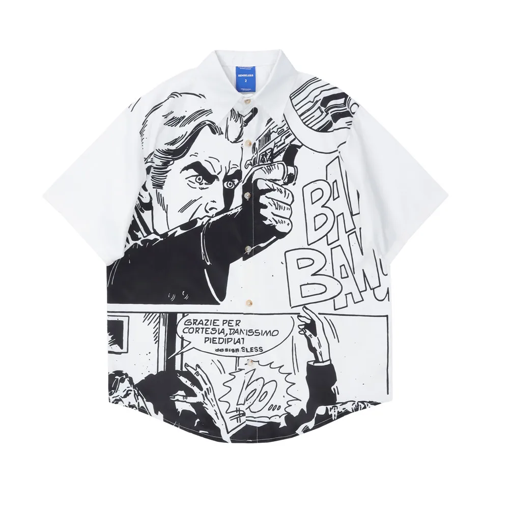 

OSCN7 Casual Printed Short Sleeve Shirt Men Street 2022 Hawaii Beach Oversize Women Fashion Harujuku Shirts for Men S337