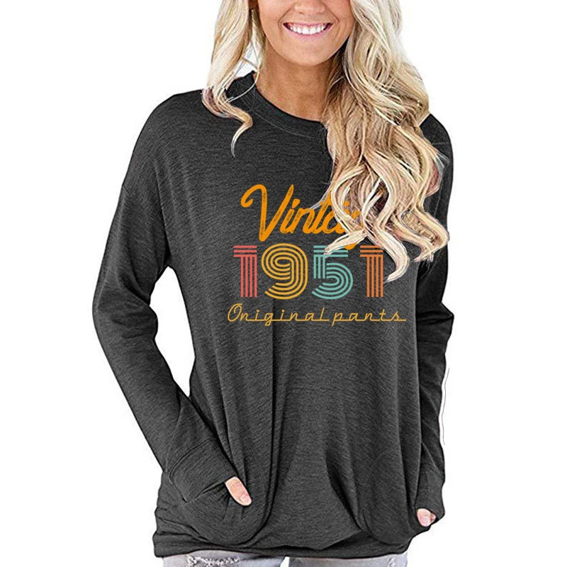 73th Birthday Gift Women Fall Long Sleeve T-shirt Born 1951 Classic Graphic Tops Vintage Print Long-sleeved T-shirts