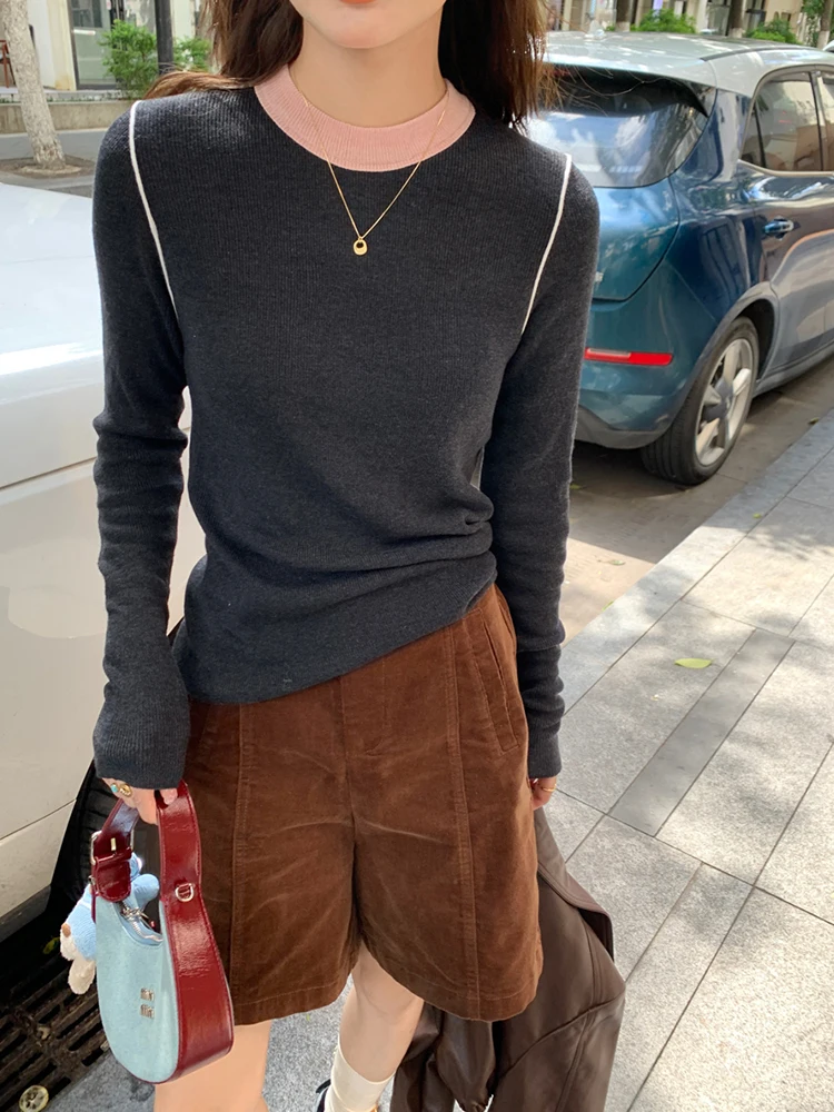 Серая трикотажная нижняя рубашка с воротником-стойкой женская внутренняя одежда