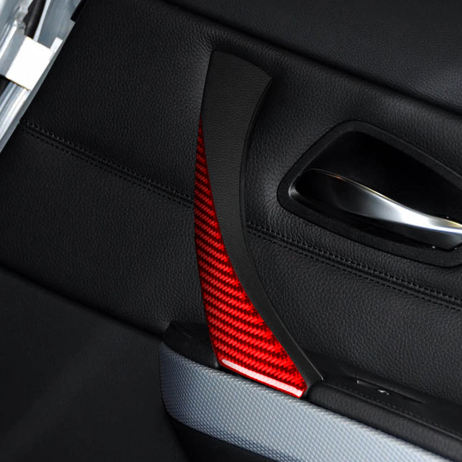 Фото Для BMW 3 серии E90 2005-2012: накладки на внутренние ручки дверей, красные, из настоящего мягкого карбона, аксессуары для интерьера, стикеры №5