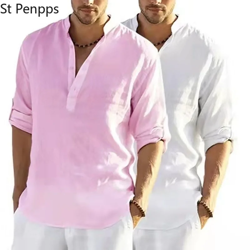 Новинка 2022 мужская повседневная блузка рубашка из хлопка и льна свободные топы